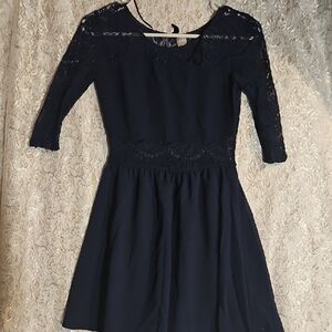 Divided Navy Long Sleeve Lace Dress